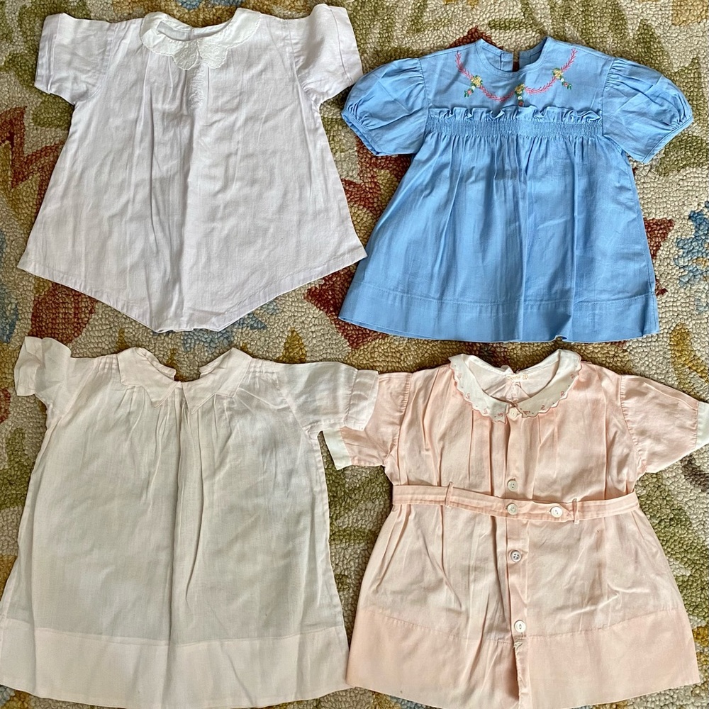 Lot Four Vintage Baby Dresses Romper